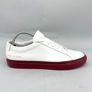Common Projects Mens 41 8 Achilles Low Sneakers Shoes White Red Leather Casual